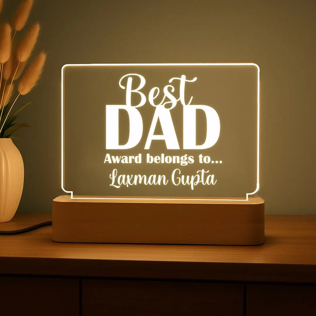 Personalized Best Dad LED acrylic lamp on a table