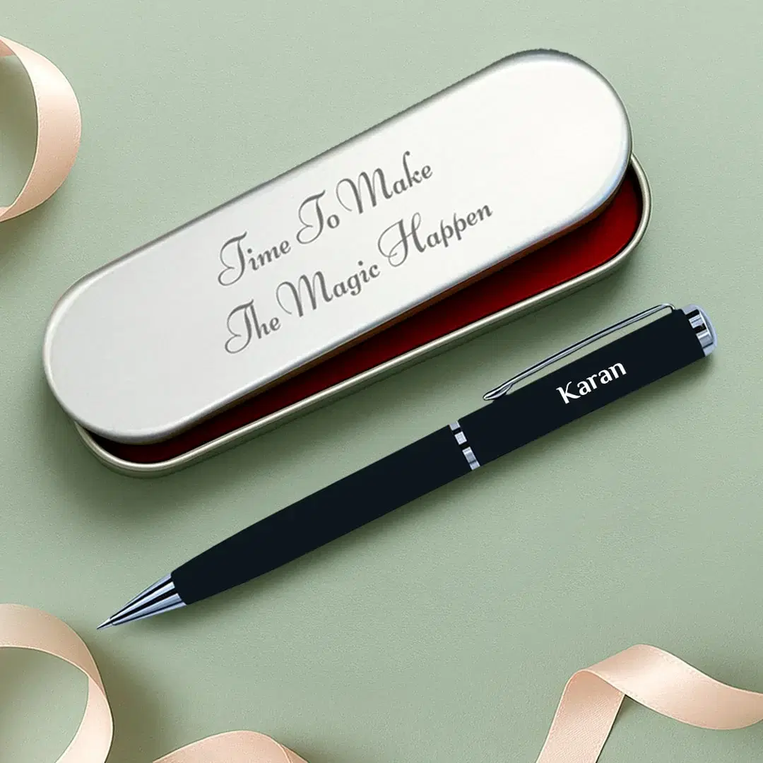 Personalized black pen with custom case