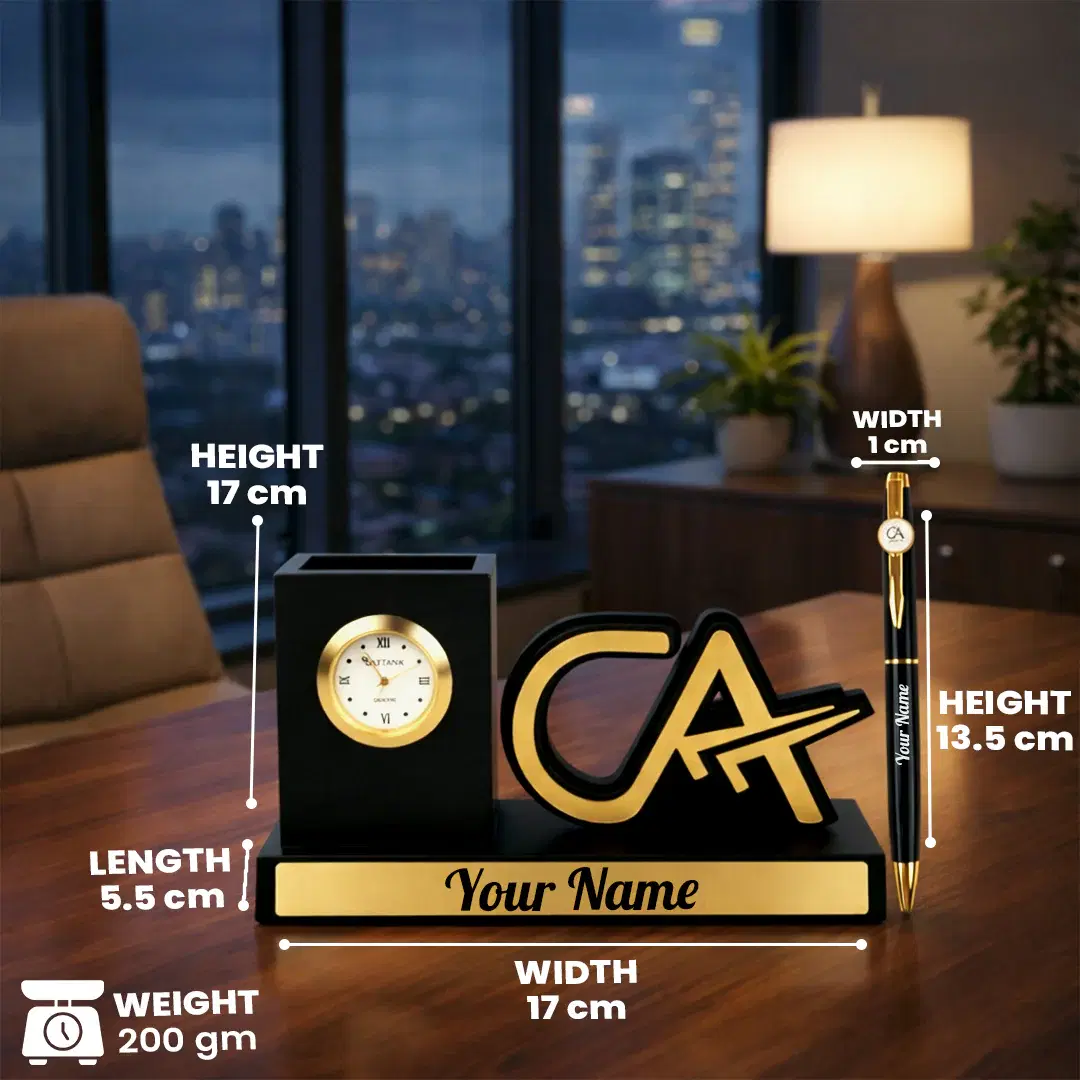 CA desk organizer product dimensions and angled view