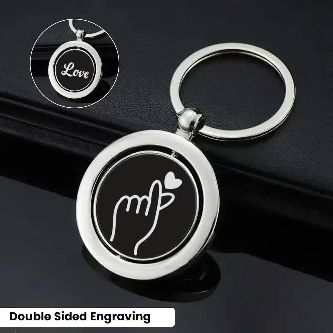 Double-sided rotating round keychain close-up