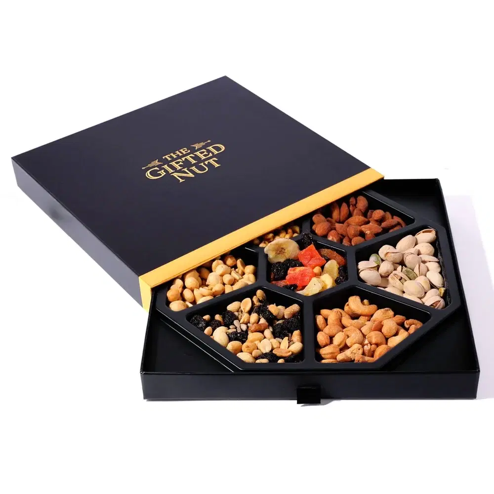Premium black segmented dry fruit gift box