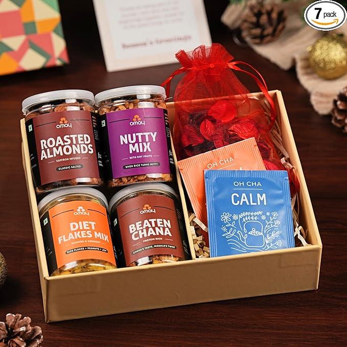 Gourmet snack and tea festival hamper in a tray