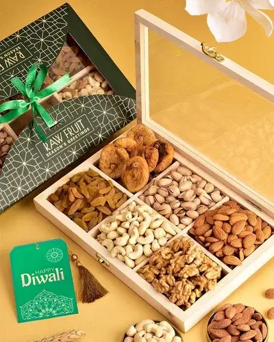 White Diwali dry fruit box with assorted nuts